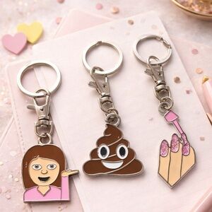 Emoji Keychain Set of 3- Pink and Brown NWOT